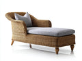 Sonnenliege Polyrattan Naturbraun mit Auflage Grau Holzfüße 190x70x85 cm Klassische Gartenliege Lounge Design