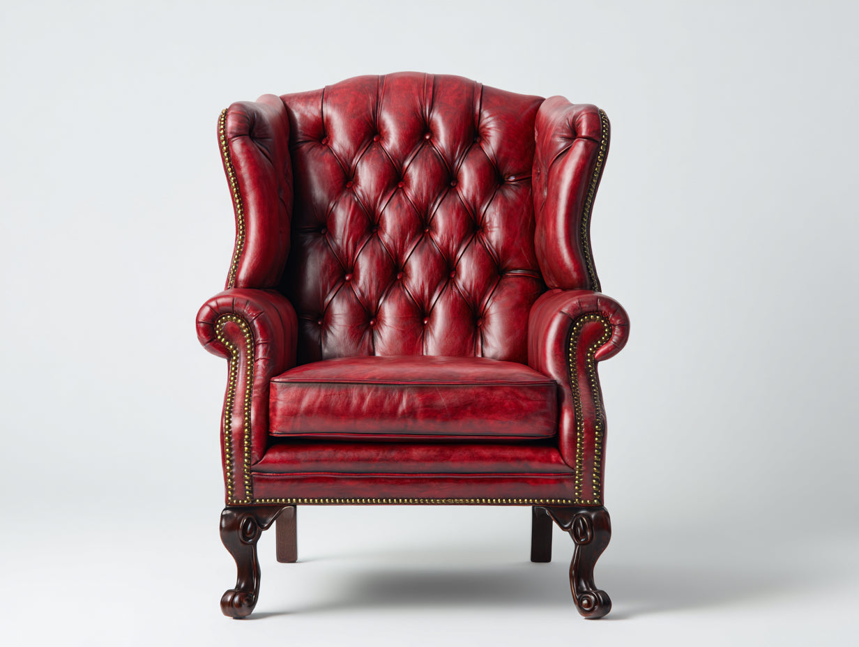Sessel aus Leder 88x92x112 cm - Rot - Klassisches Ohrensessel Design
