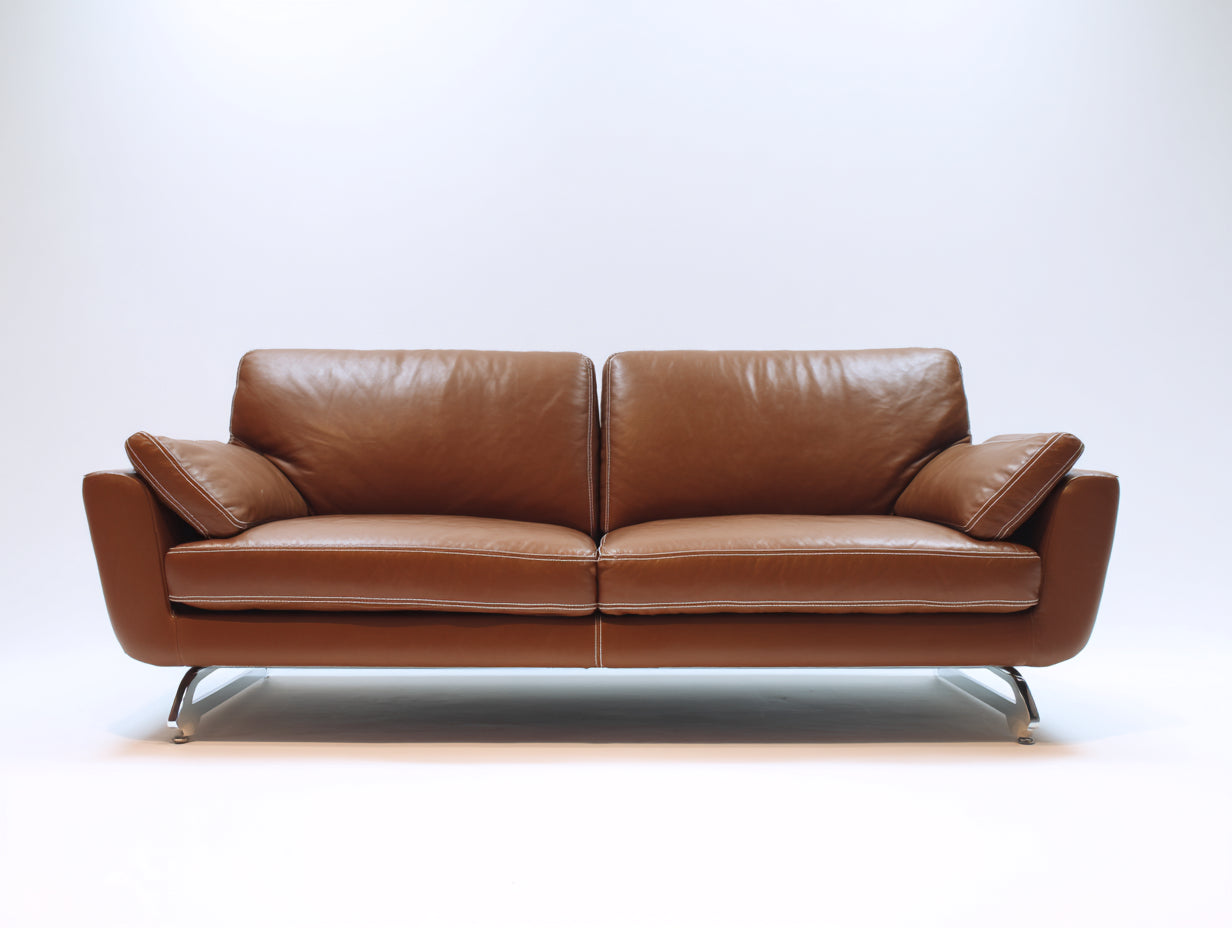 Zweisitzer Sofa aus Leder 185x92x82 cm - Braun - Modernes Design