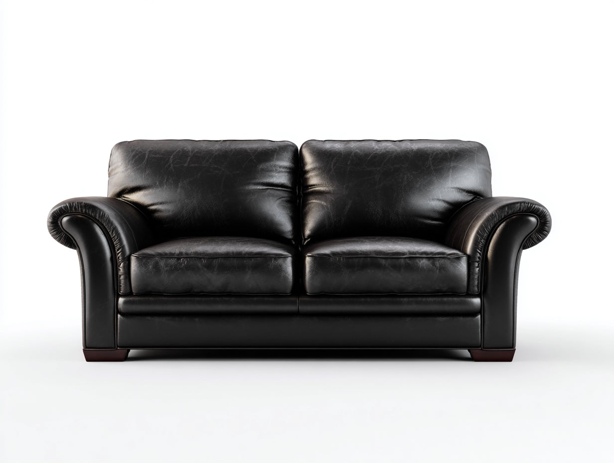 Zweisitzer Sofa Leder Schwarz 180x90x85 cm Wohnzimmer modernes klassisches Design