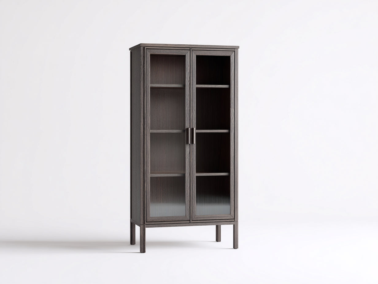 Vitrine Holz Glas Grau 80x40x180 cm - 2 Türen Wohnzimmer Stauraum modern minimalistisch