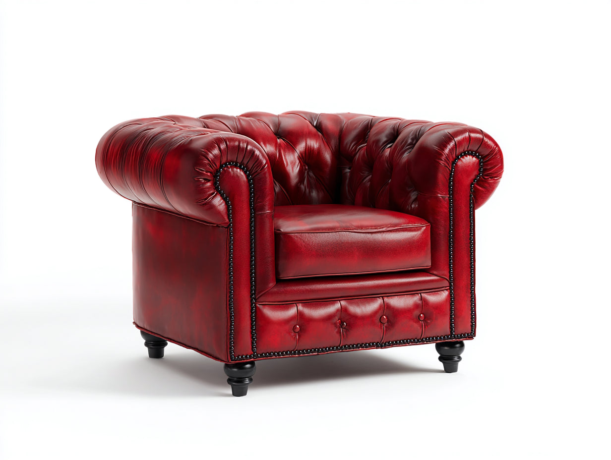 Sessel aus Leder 105x92x78 cm - Rot - Chesterfield Design