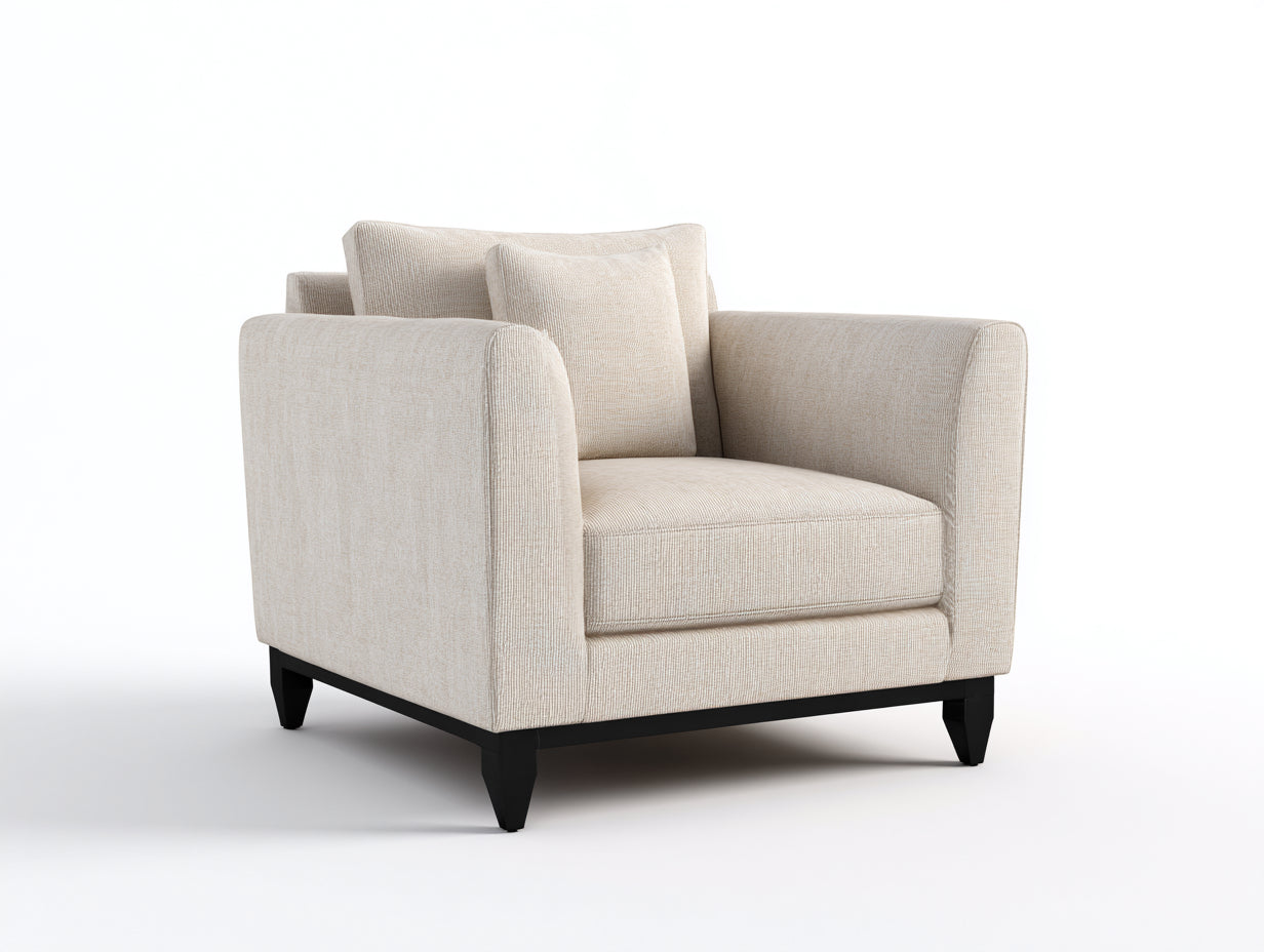Sessel Stoff 85x85x80 cm - Beige - Moderner Loungesessel mit Holzbeinen für Wohnzimmer