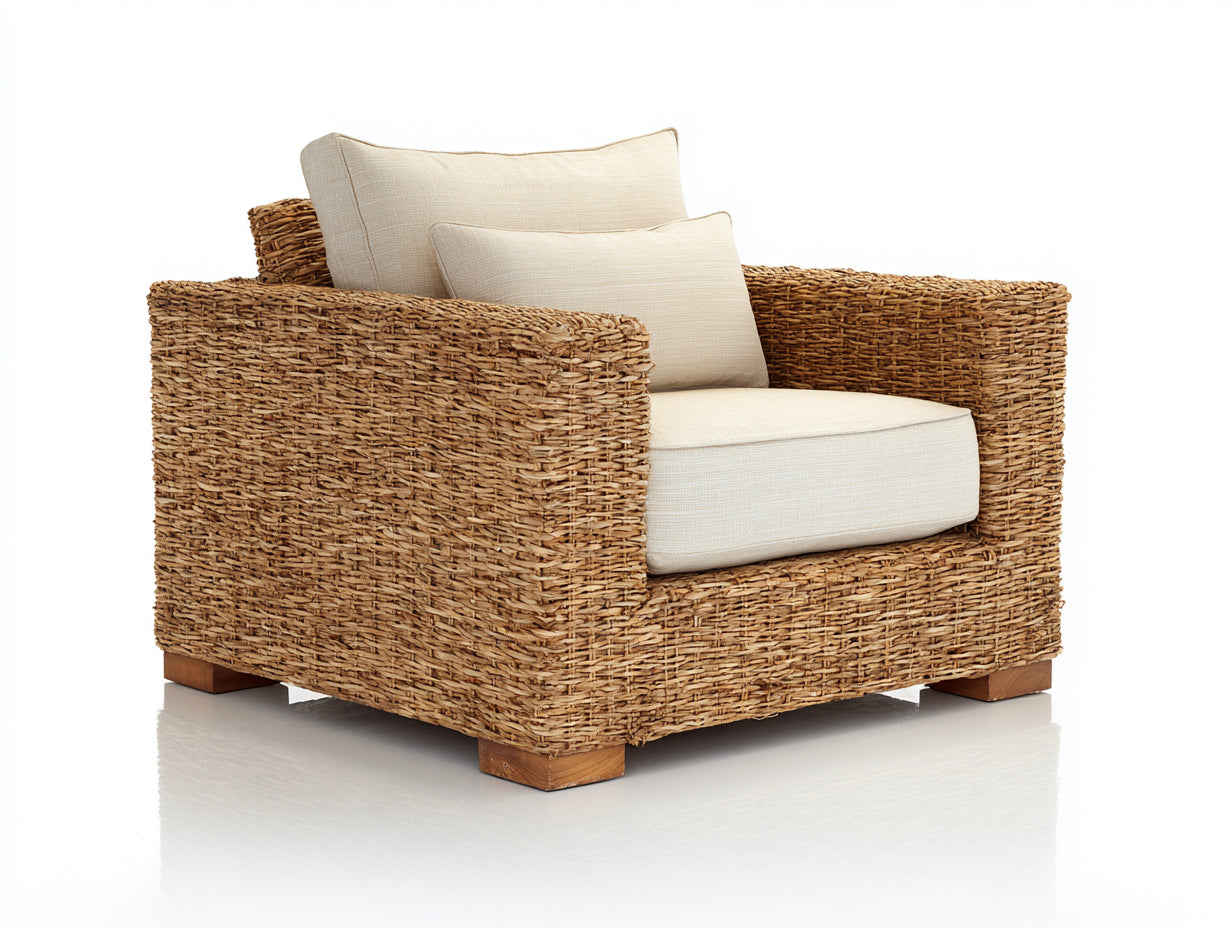 Polyrattan Gartensessel Geflochten Holzrahmen 80x75x85 cm - Natur Beige - Moderner Outdoor Stil