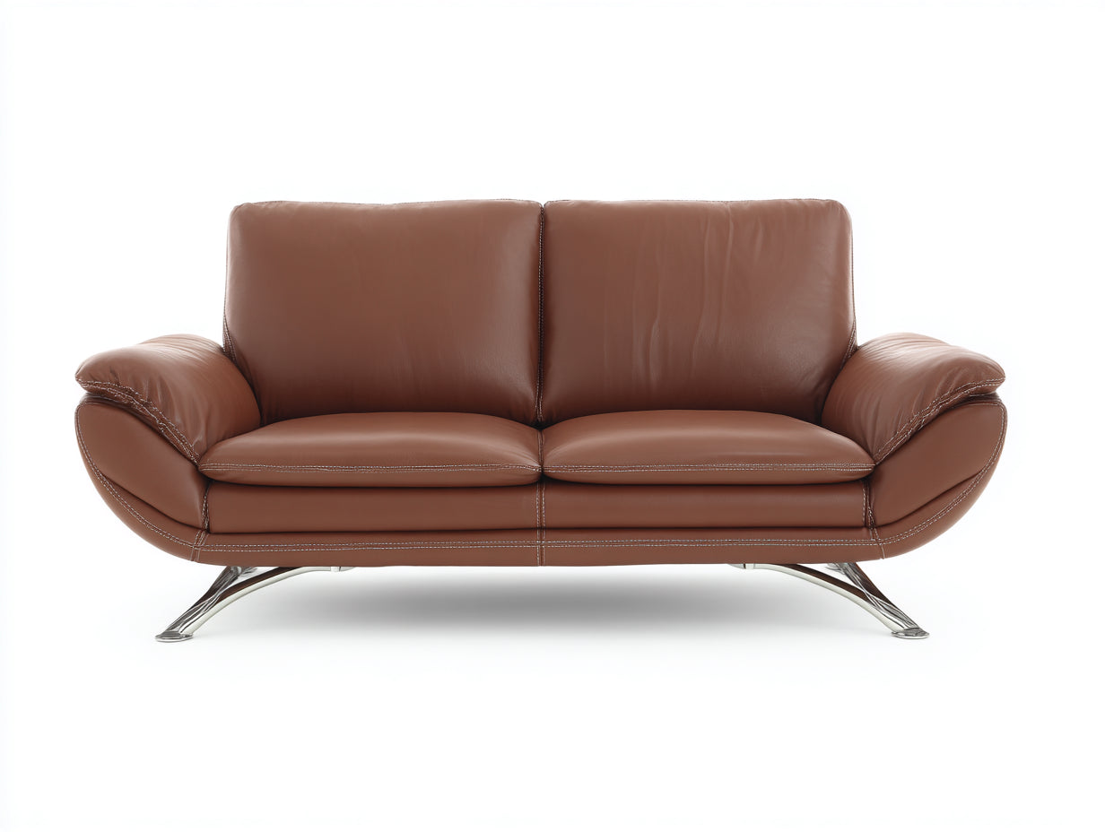 Zweisitzer Sofa Kunstleder 198x90x88 cm Braun - modernes Design mit Metallfüßen