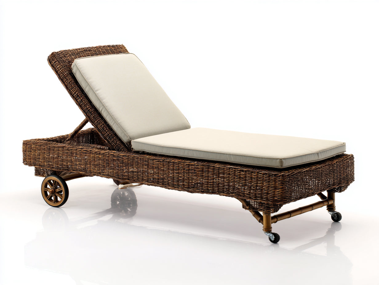 Polyrattan Sonnenliege mit verstellbarer Rückenlehne Naturbraun Beige 200x70x80 cm Garten Liege Modern Design mit Rollen