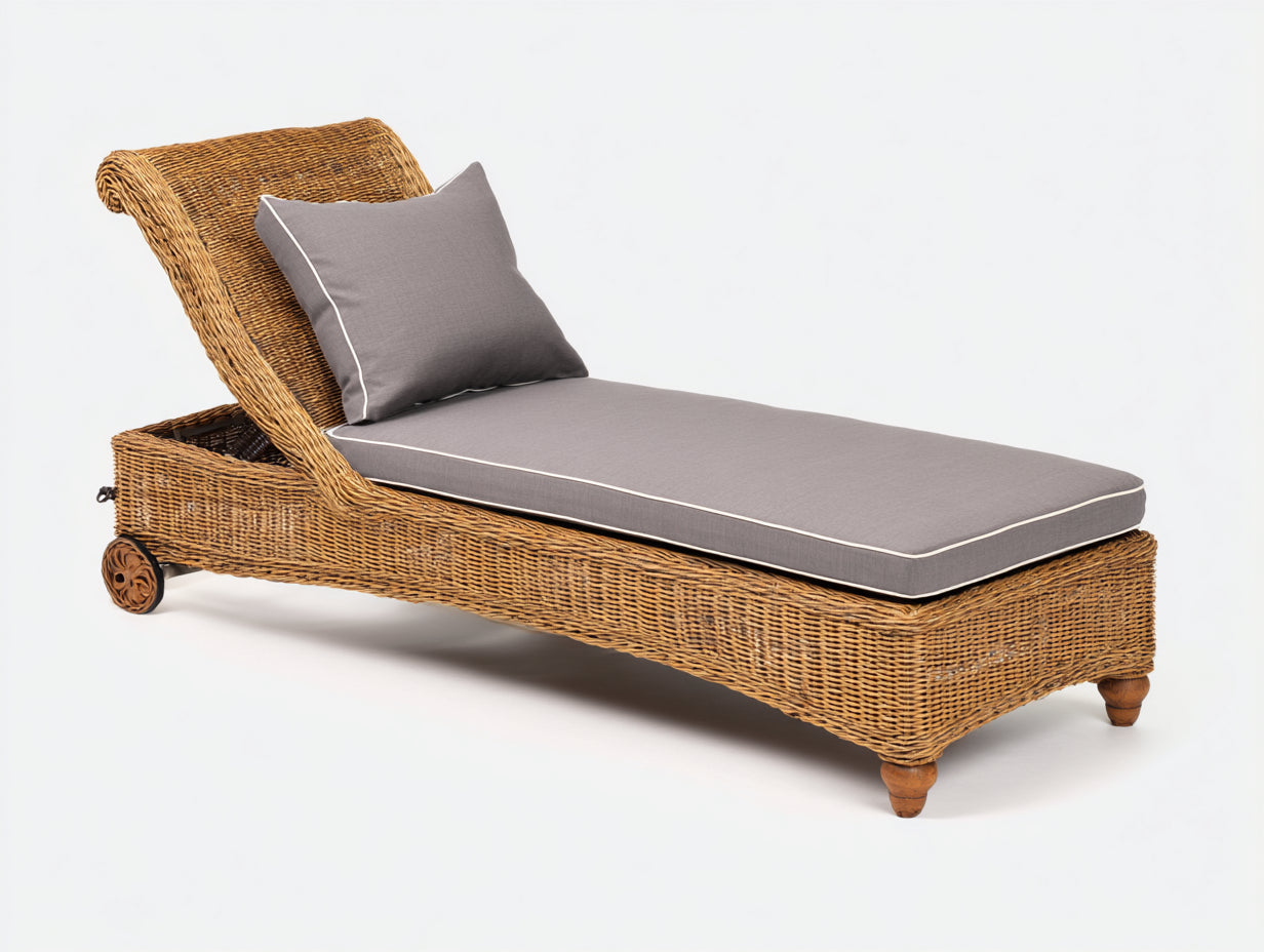 Sonnenliege Polyrattan Natur Braun 200x75x85 cm Garten Liege mit Rollen verstellbare Rückenlehne klassisches Design