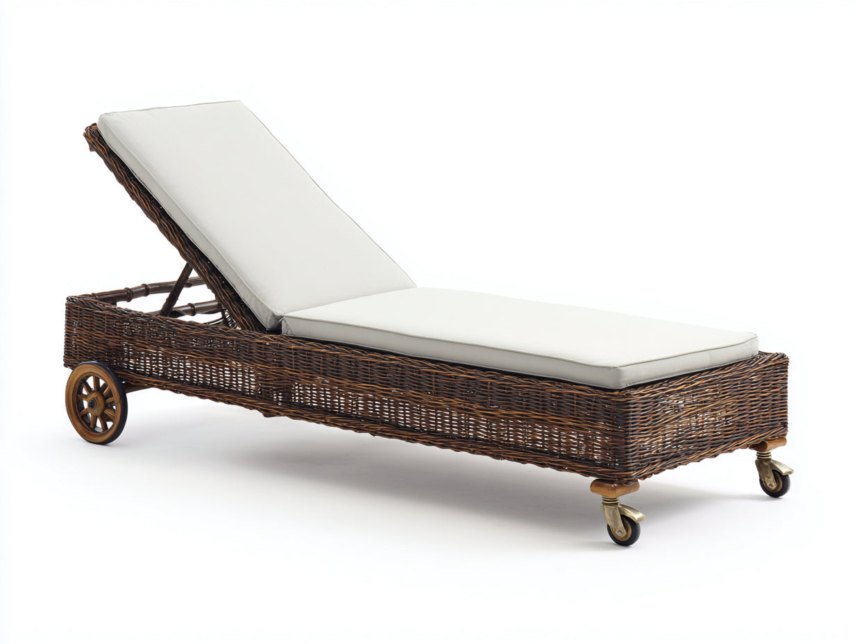 Sonnenliege Polyrattan Braun Weiß 200x70x35 cm Garten Liege mit Rollen verstellbare Rückenlehne modernes Design