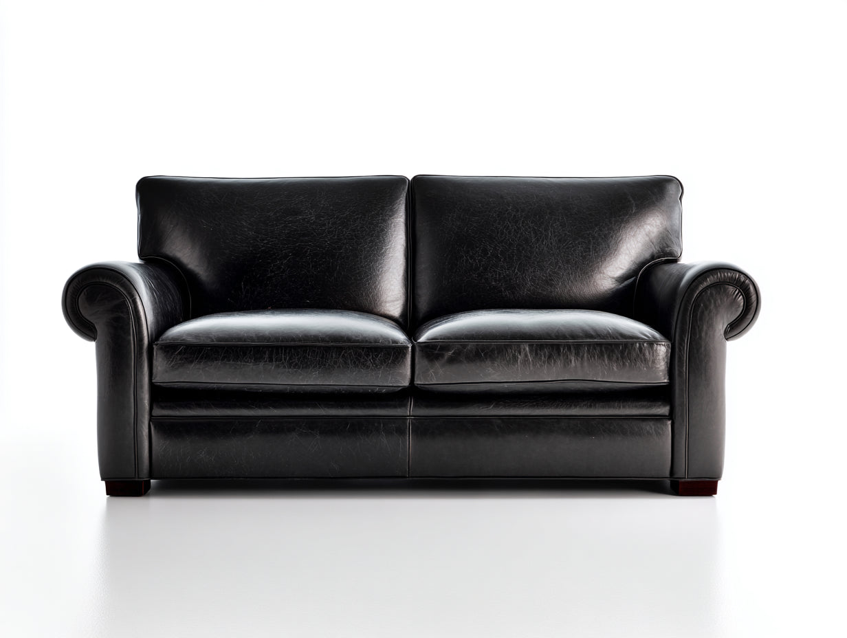 Zweisitzer Sofa Leder 165x92x88 cm - Schwarz - Klassisches 2-Sitzer Sofa mit Rollarmlehnen für Wohnzimmer