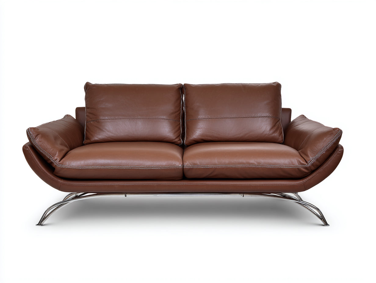 Zweisitzer Sofa Kunstleder Braun Metallgestell 165x88x82 cm Modernes Design Wohnzimmer Sofa Minimalistisch