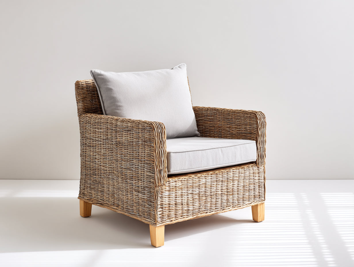 Polyrattan Gartensessel aus Polyrattan 85x82x84 cm - Natur-Hellgrau - Modernes Design