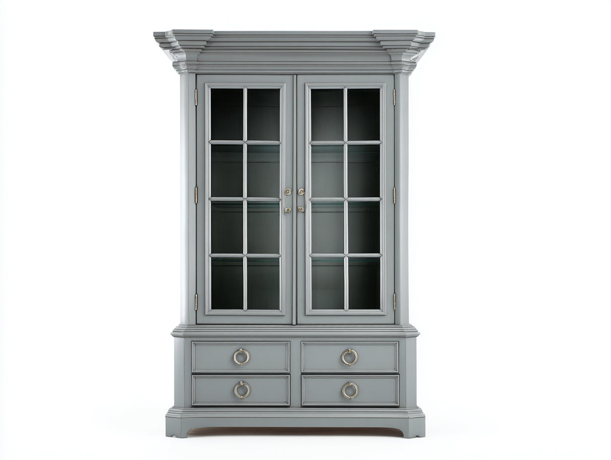Vitrinen Holz Glas 120x200x45 cm - Grau - Klassische Wohnzimmervitrine mit Glasfront und Stauraum