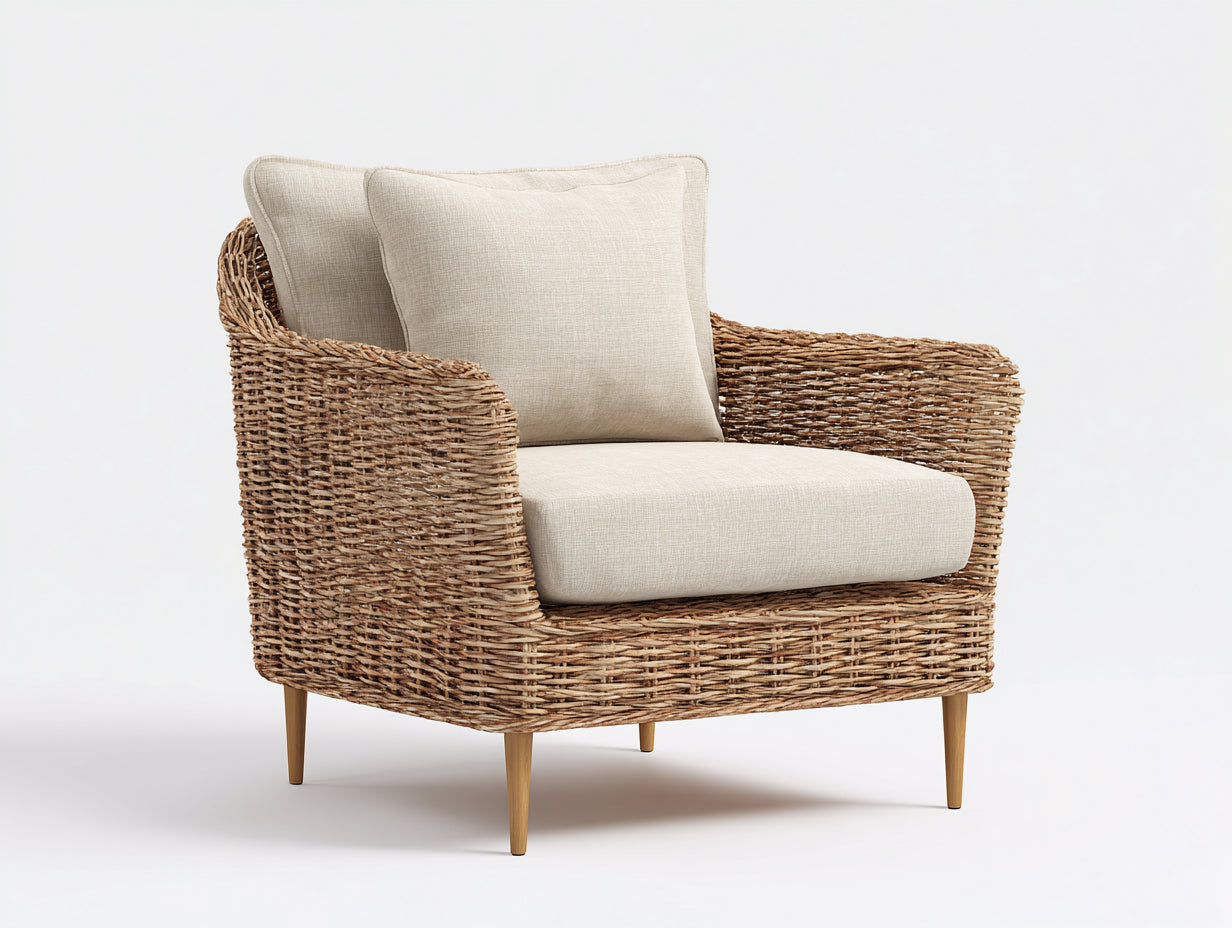 Polyrattan Gartensessel Natur Beige 80x80x85 cm Garten Lounge Einzelstuhl modernes Design