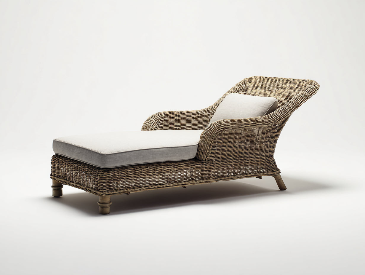 Sonnenliege Polyrattan Geflochten Holzrahmen 200x70x85 cm - Natur Beige - Verstellbare Outdoor Relaxliege