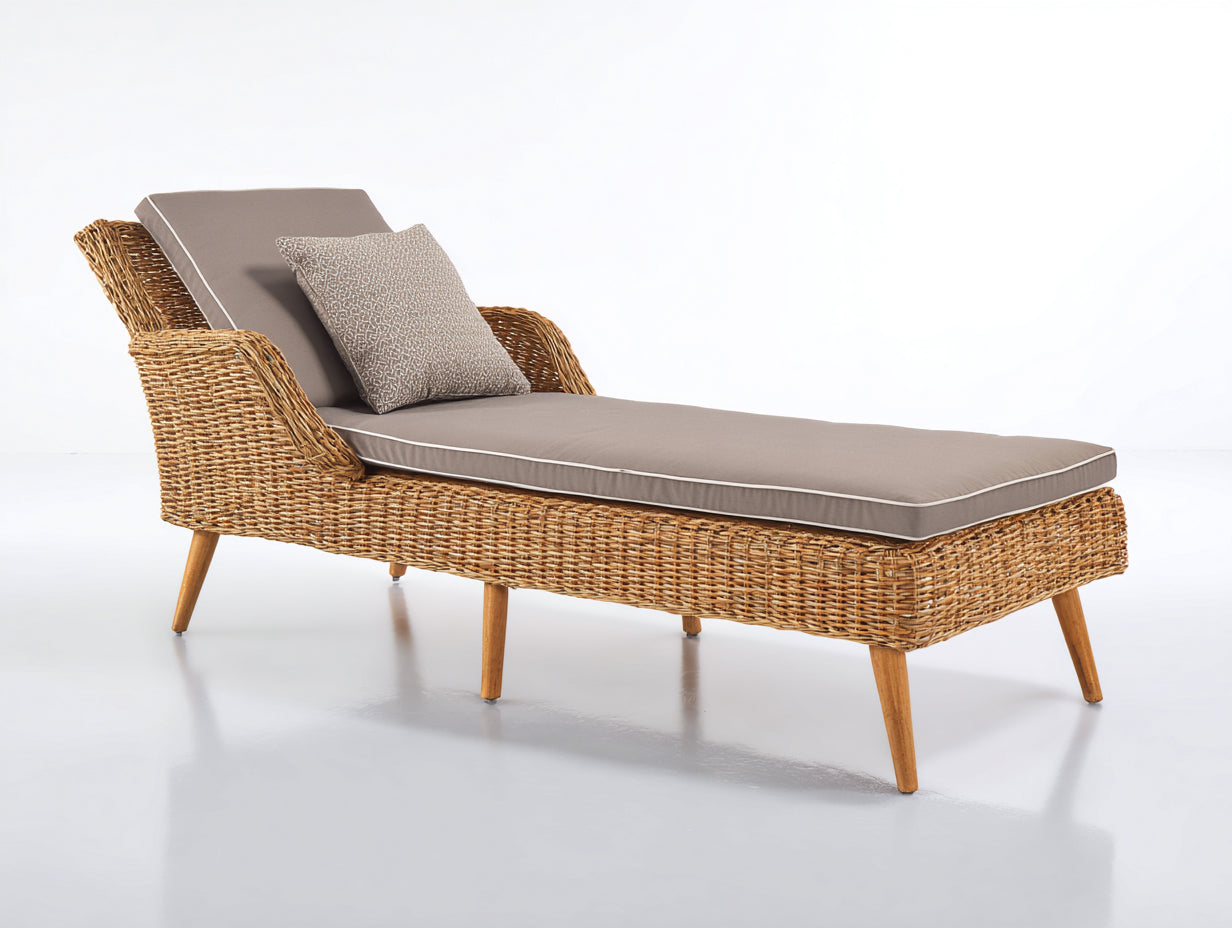 Sonnenliege Polyrattan Geflochten Holzrahmen 200x70x85 cm - Natur Beige - Verstellbare Outdoor Relaxliege
