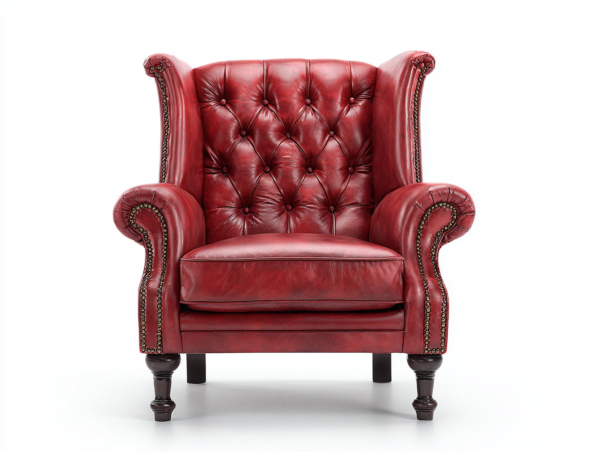 Sessel Leder Rot Chesterfield Ohrensessel 85x92x112 cm Wohnzimmer klassischer Vintage Stil