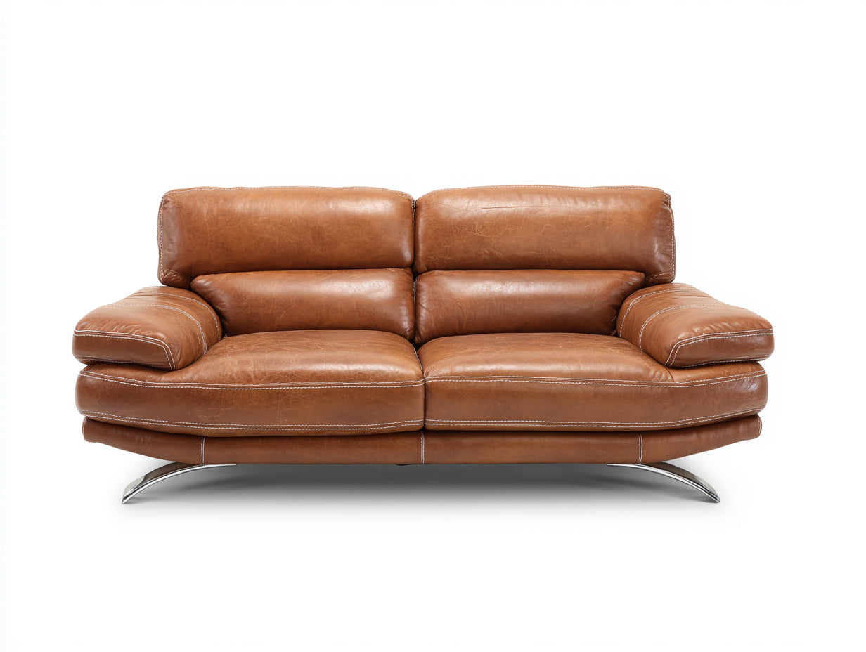 Zweisitzer Sofa Kunstleder 190x92x85 cm Braun - modernes Design mit Metallfüßen