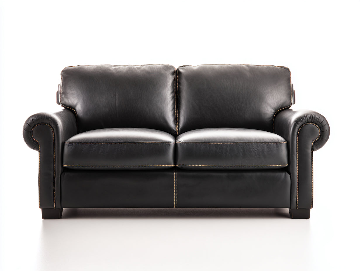 Zweisitzer Sofa Leder 175x90x80 cm Schwarz - Modernes Design Wohnzimmer Polstermöbel