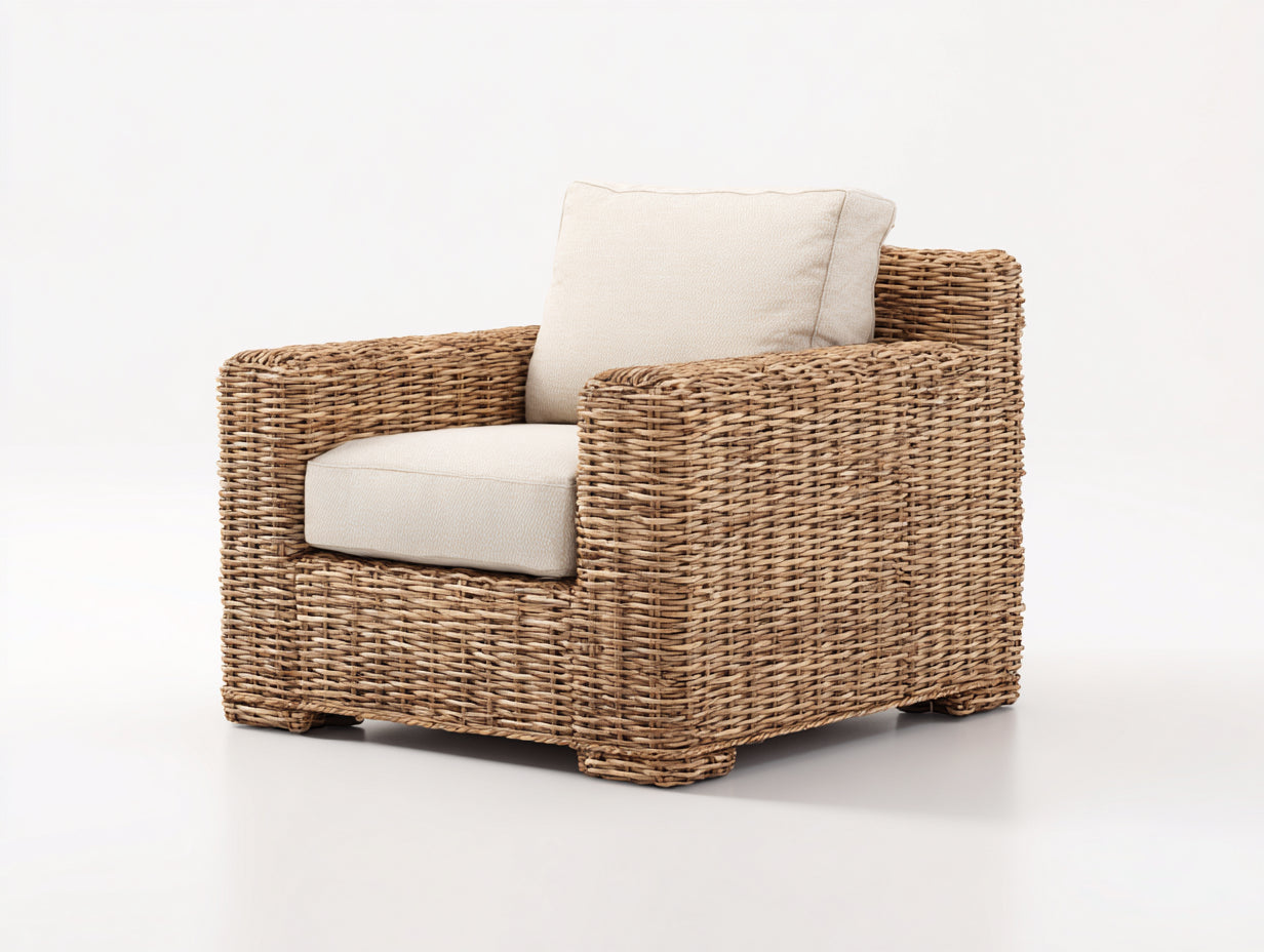 Polyrattan Gartensessel 86x82x84 cm Natur Beige - modernes Outdoor Design